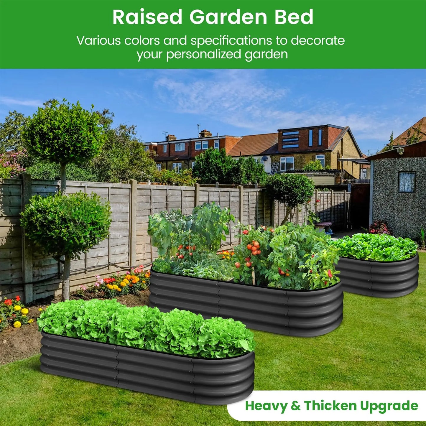 HiMISS Oval Galvanized Steel Raised Garden Bed Planter Box