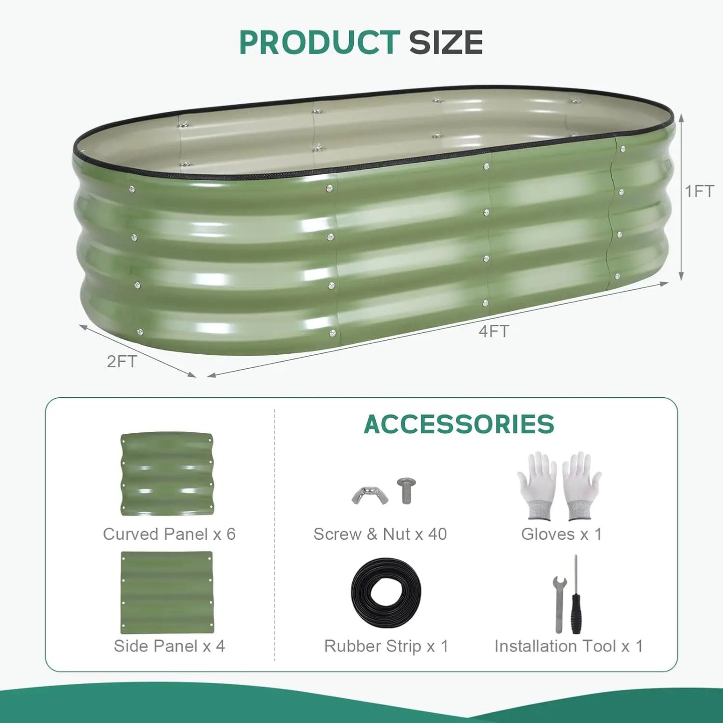 Galvanized Steel Raised Garden Bed With Safety Edging Easy Assembly