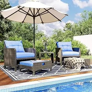 Pamapic 5 Piece Patio Furniture Set Rattan Outdoor Wicker Coffee Table