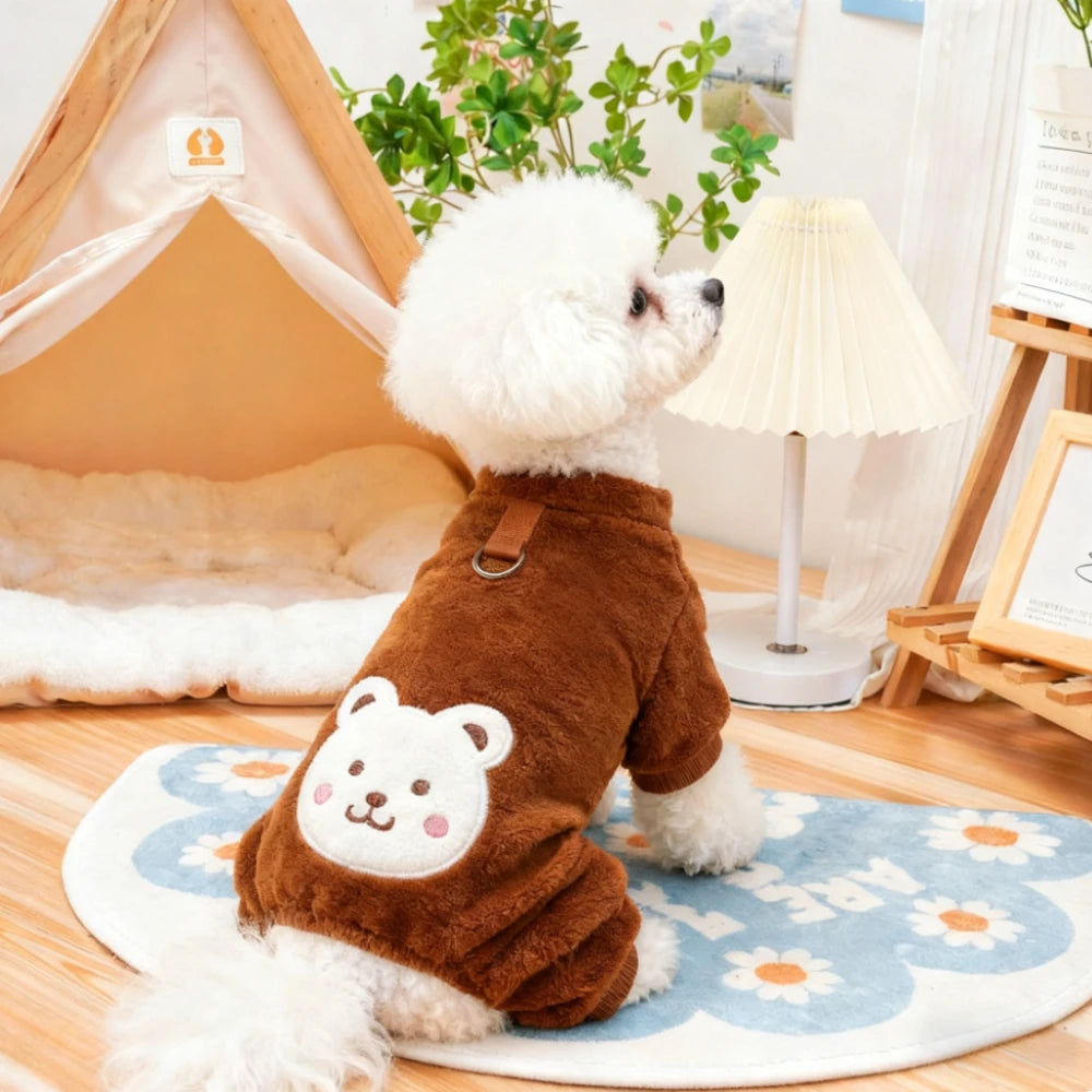 Autumn Winter Dog Fleece Jumpsuit Coat With Leash Ring