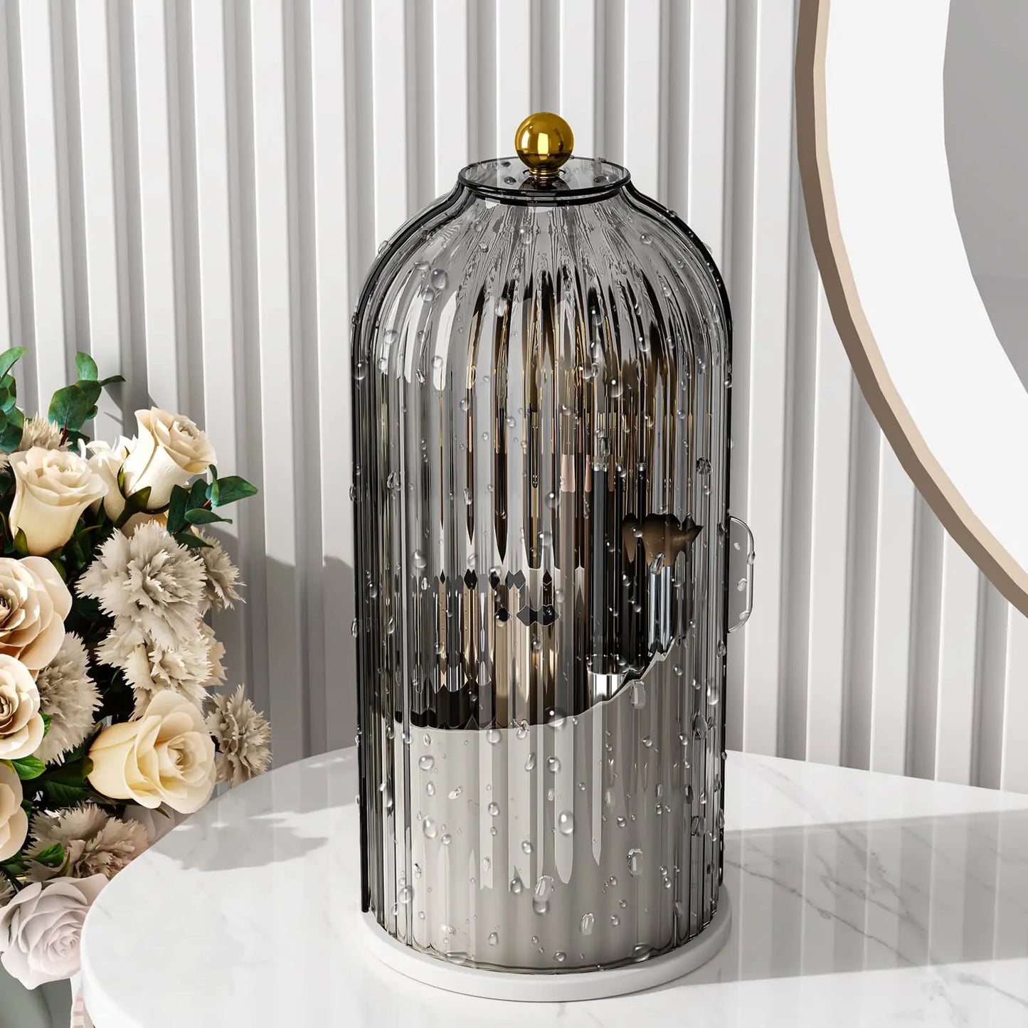 Dustproof Rotating Makeup Brush Holder With Secure Spinning Lid