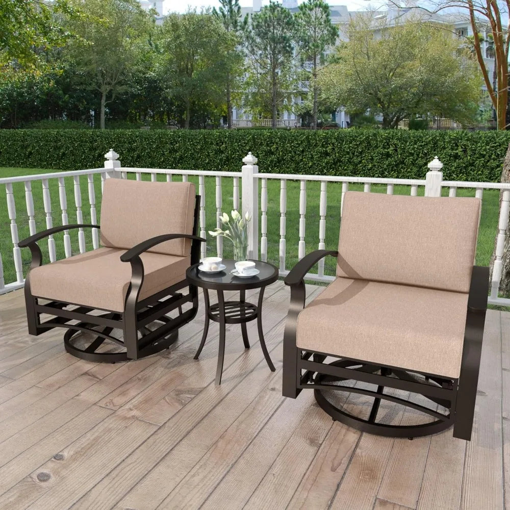 3-Piece Aluminum Patio Set with Swivel Rockers and Glass Table