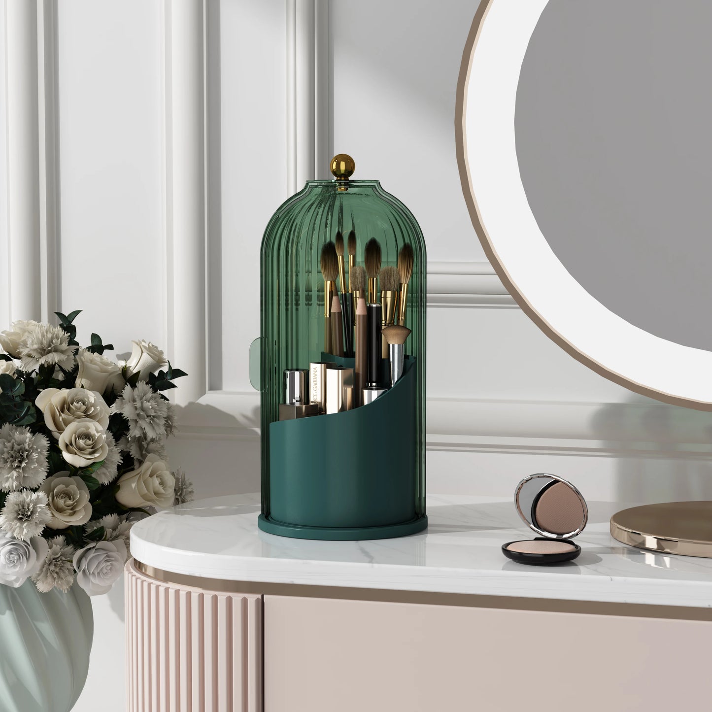 Dustproof Rotating Makeup Brush Holder With Secure Spinning Lid