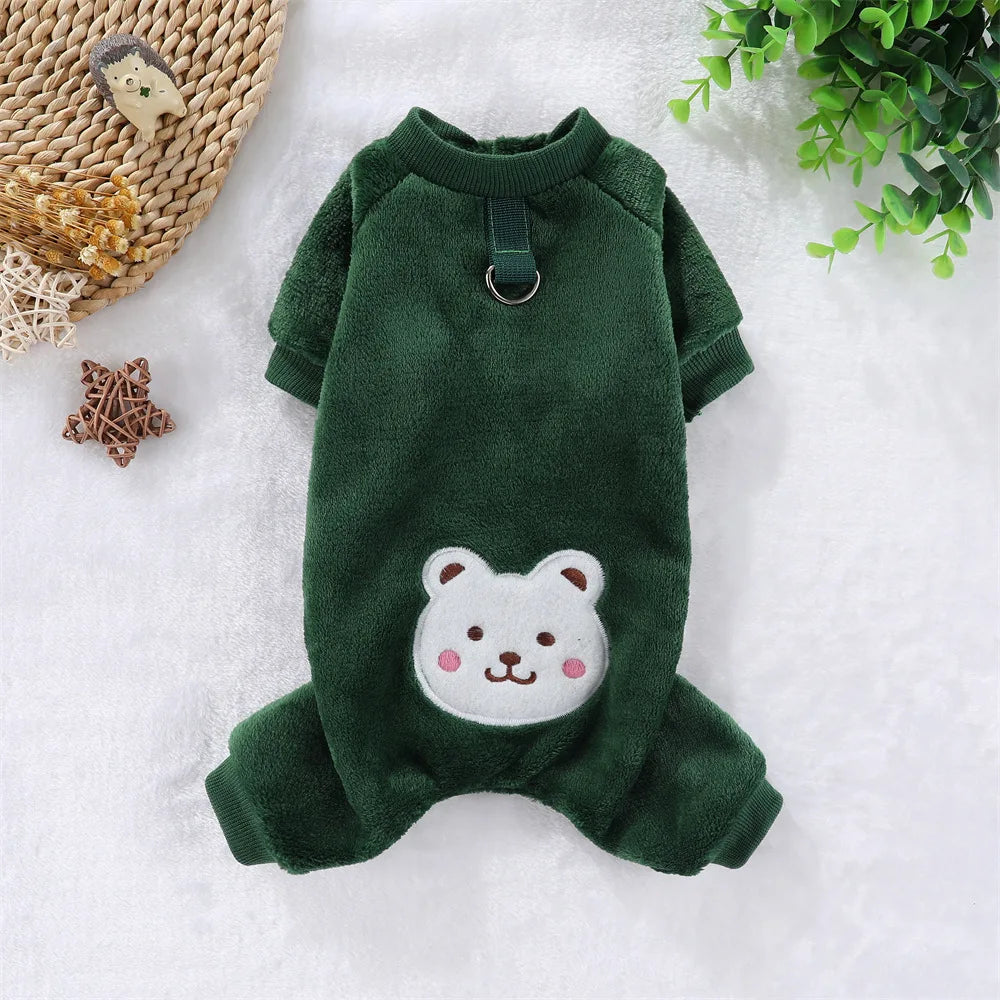 Autumn Winter Dog Fleece Jumpsuit Coat With Leash Ring