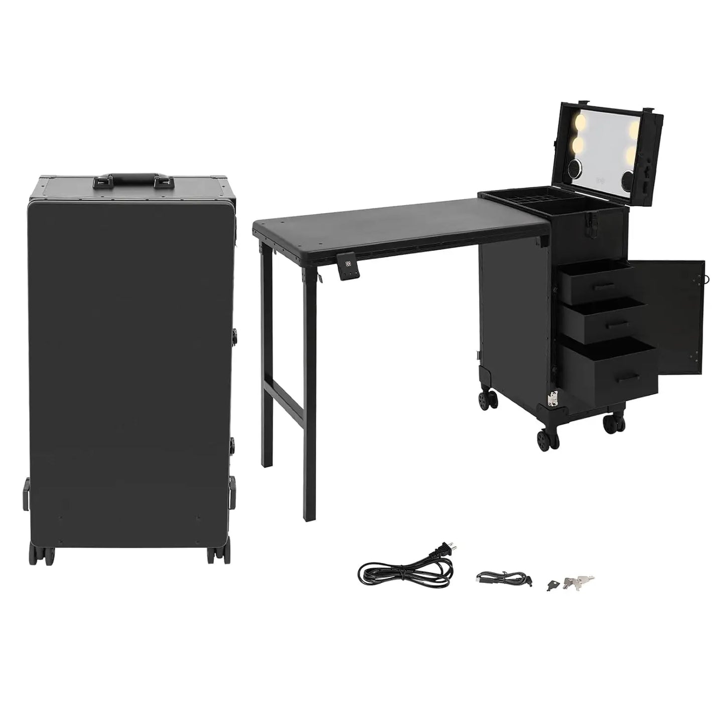 Portable Rolling Manicure Table With Foldable Travel Desk And Storage