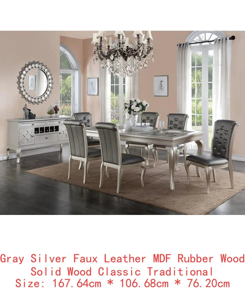 Dini 7pc Rectangular Glass Dining Table Set With Tufted Chairs