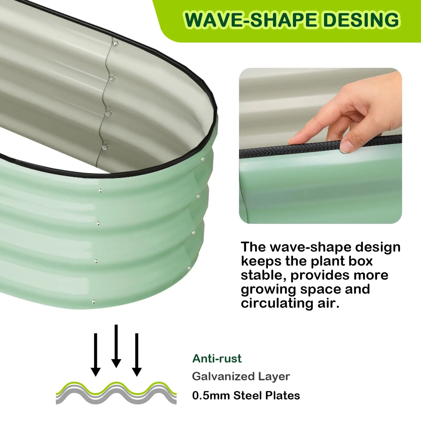 HiMISS Oval Galvanized Steel Raised Garden Bed Planter Box